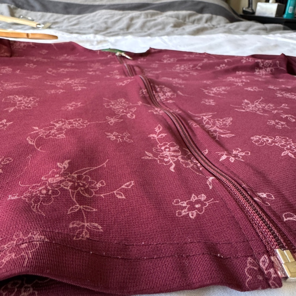 Higher State Women's Vintage Long‎ Sleeve Floral Zip Up Shacket Burgundy/Wine M - Picture 13 of 14